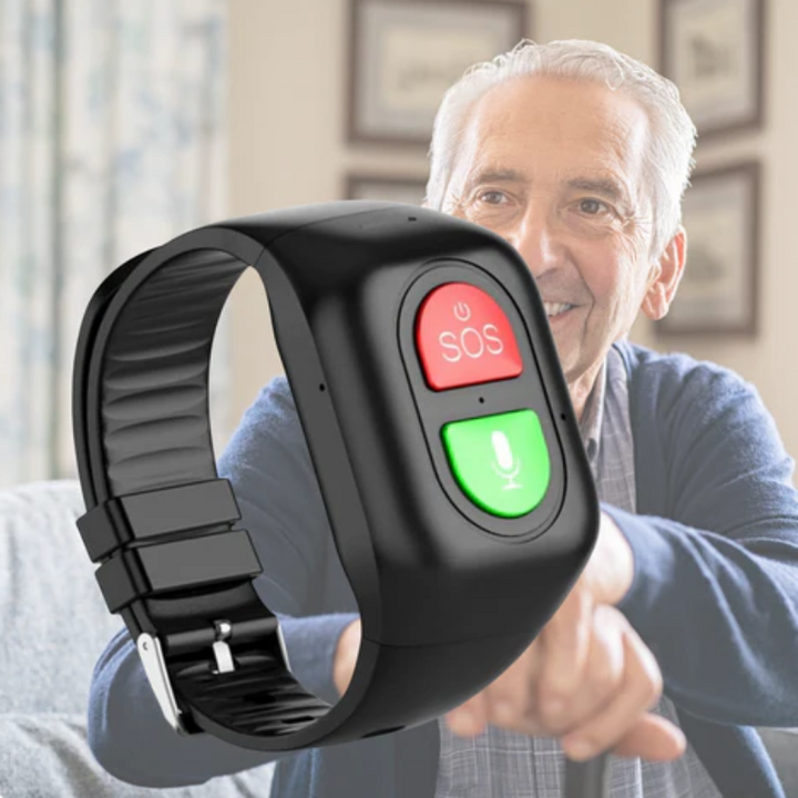 Eenvoudige senioren GPS smartwatch om de pols. Met 4G noodknop voor extra veiligheid bij ouderen.