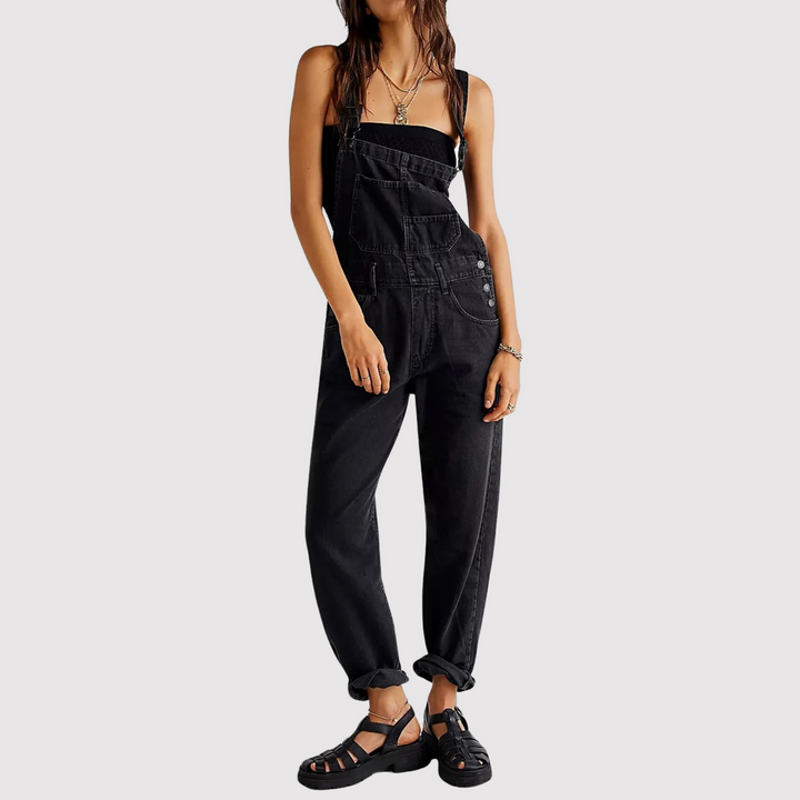 Comfortabele dames denim tuinbroek met verstelbare bandjes voor een relaxte en trendy zomerstijl.