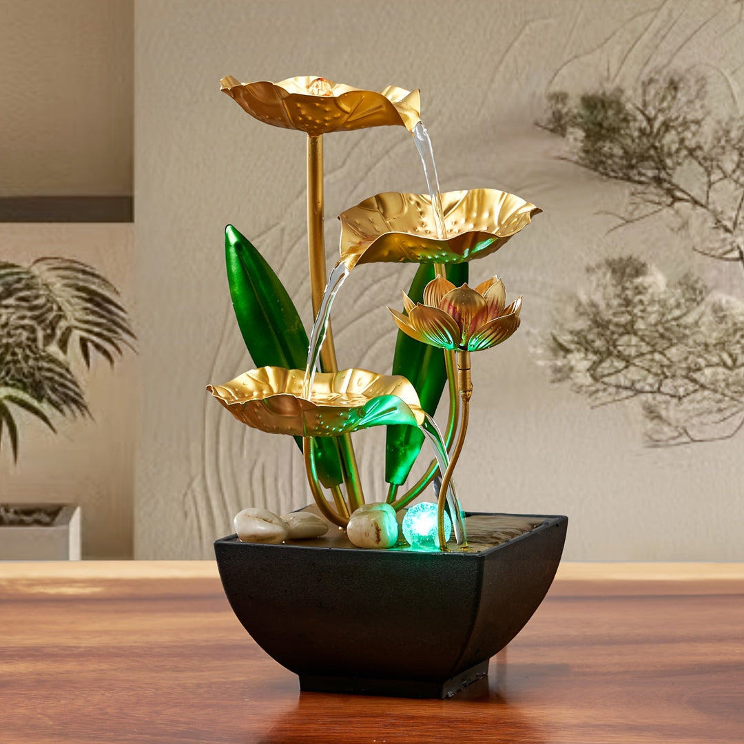 Serene Lotus binnenfontein met stromend water, kalmerend en sfeervol waterornament.