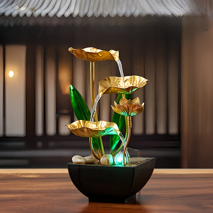 Gedetailleerde Serene Lotus binnenfontein, perfect voor zen decoratie en ontspanning.