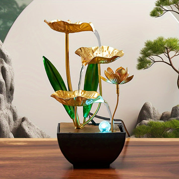 Compacte Serene Lotus tafeldecoratie waterfontein, creëert rust en sfeer in elke kamer of kantoor.