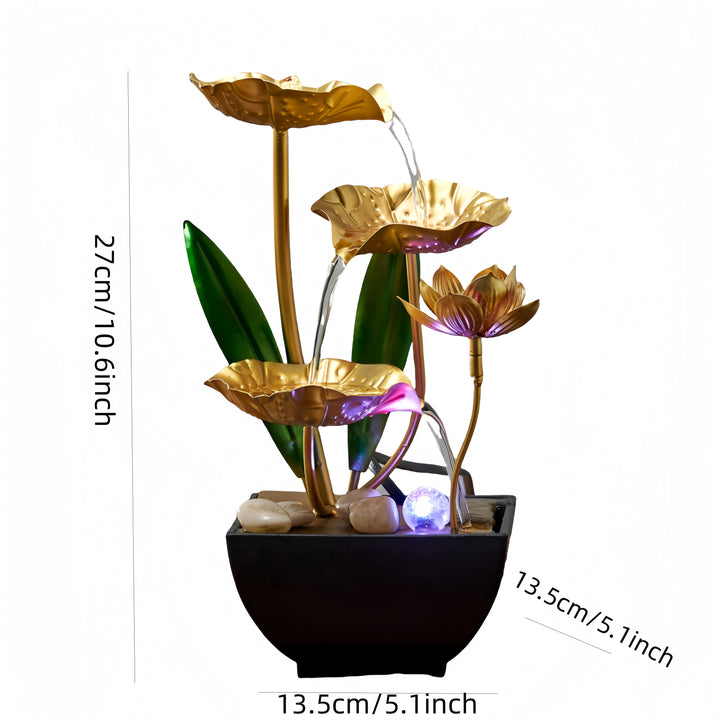 Elegante Serene Lotus binnenfontein, een sfeervol waterornament met rustgevende geluiden en LED.