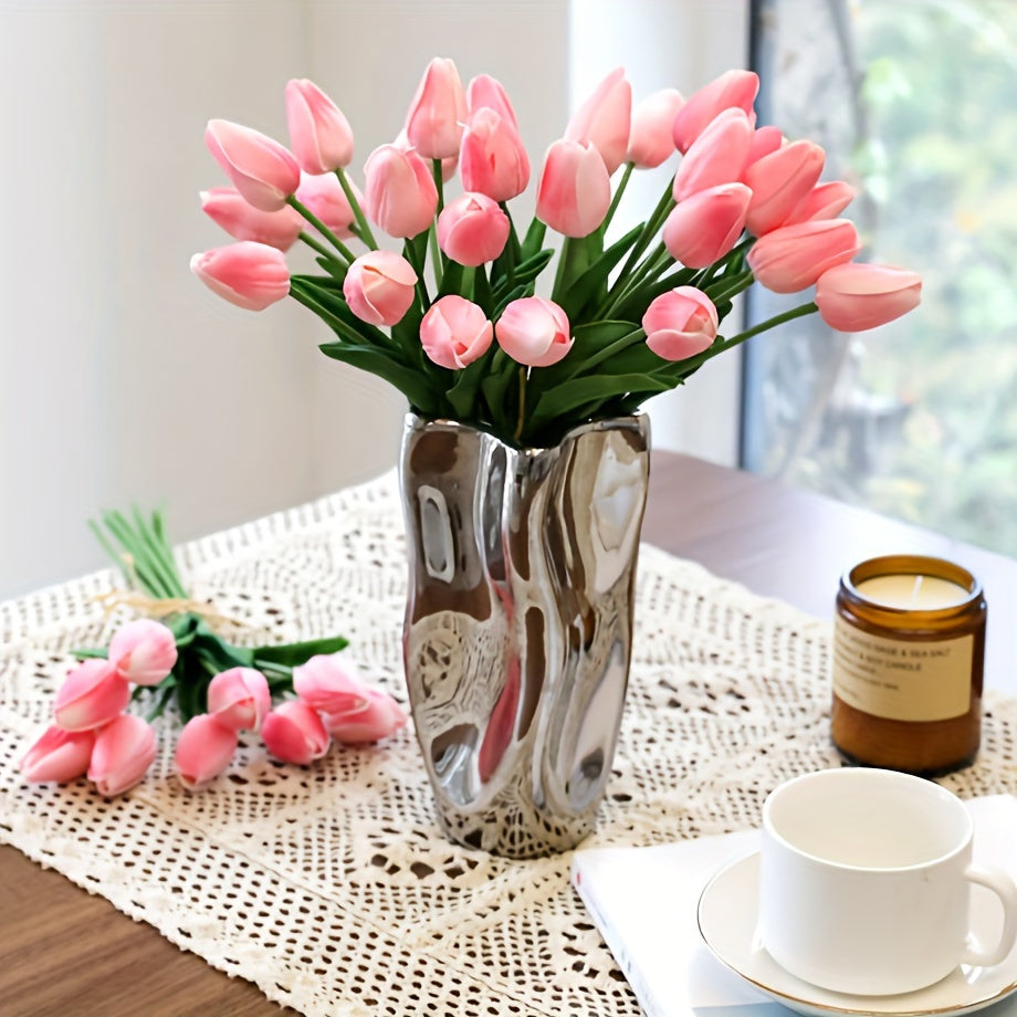Set van 10 realistische PU kunsttulpen voor levendige huisdecoratie of elegante bruiloften. Perfecte kunstbloemen.
