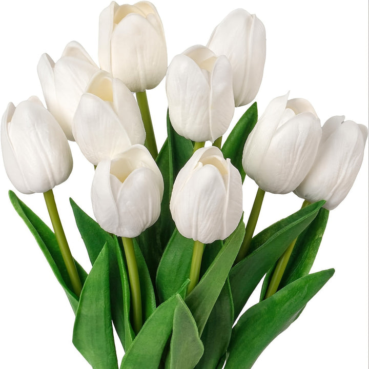 Kunsttulpen (10 stuks) in vaas, sfeervolle huisdecoratie voor een fris interieur. Realistische kunstbloemen voor je tafel.
