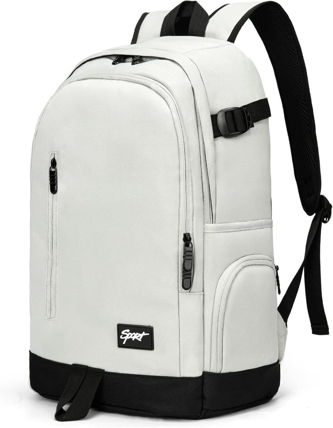 Model draagt de slanke 15,6" laptoprugzak tijdens het pendelen; stijlvol en praktisch voor werk.