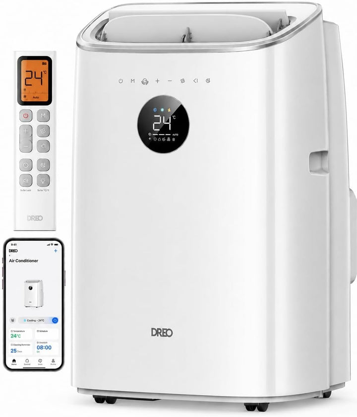 Slimme 3-in-1 draagbare airconditioner, compact design, koelt, ventileert en ontvochtigt stil.