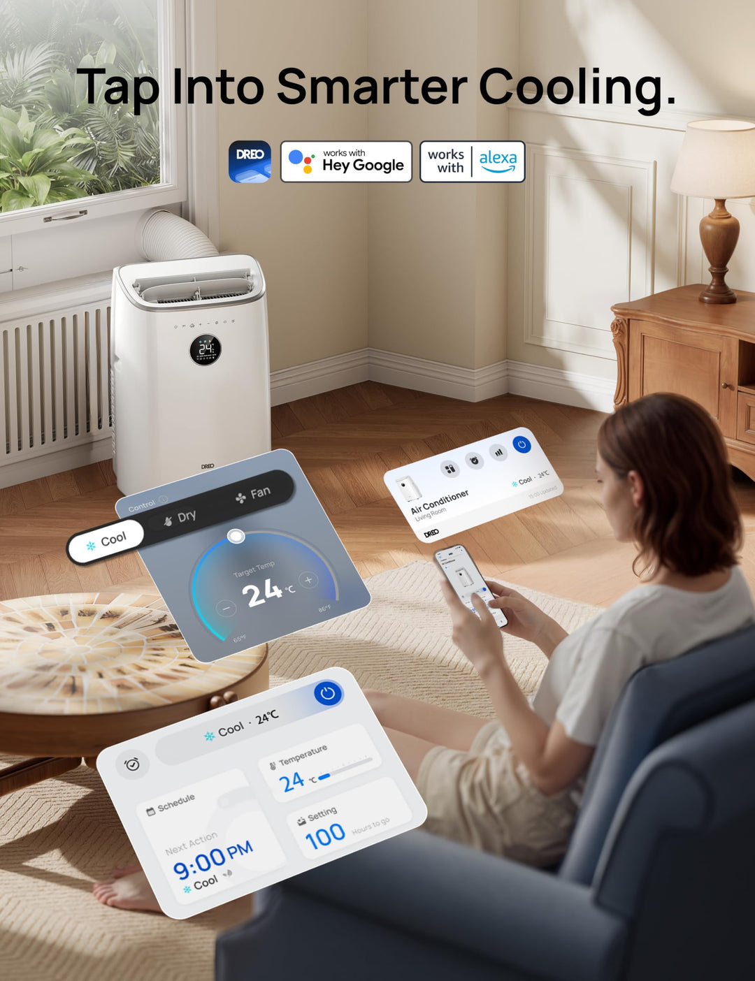 Fluisterstille draagbare airconditioner, ideaal voor slaapkamer of kantoor, voor ongestoorde koeling en rust.