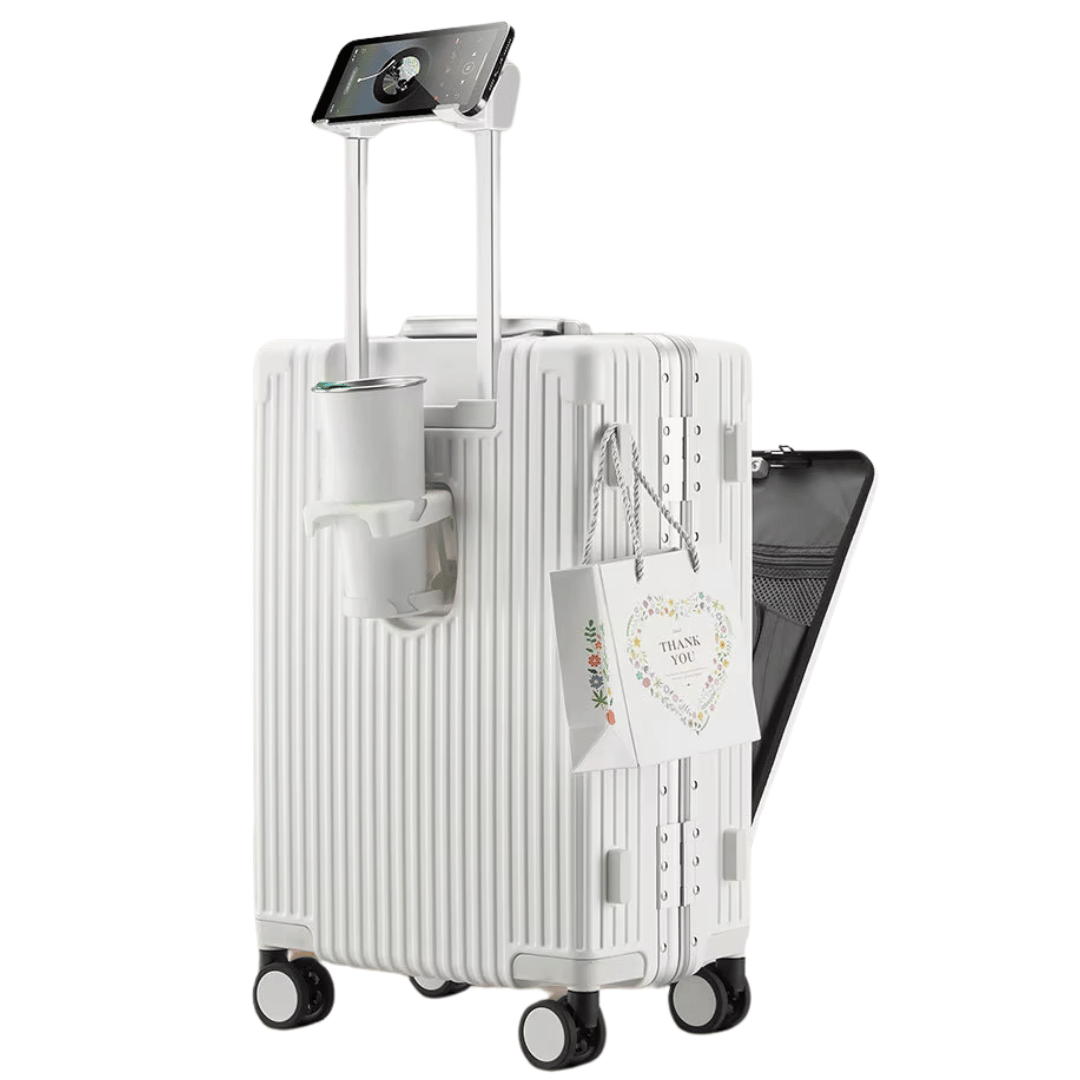 Slimme handbagagekoffer Manhattan Pro met laptopvak & USB-poorten voor zakelijk reizen.