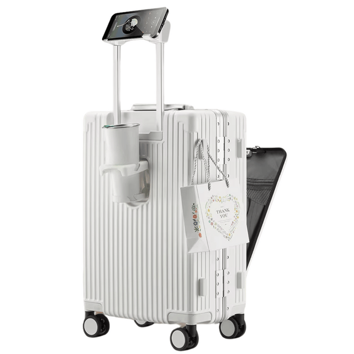 Slimme handbagagekoffer Manhattan Pro met laptopvak & USB-poorten voor zakelijk reizen.