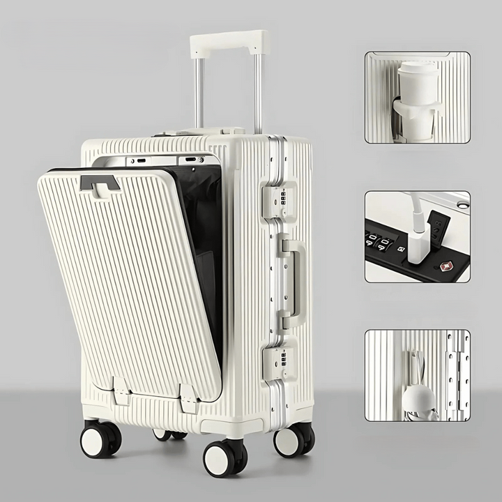 Multifunctionele handbagagekoffer voor vakantie en zakelijk reizen, met laptopvak en USB.