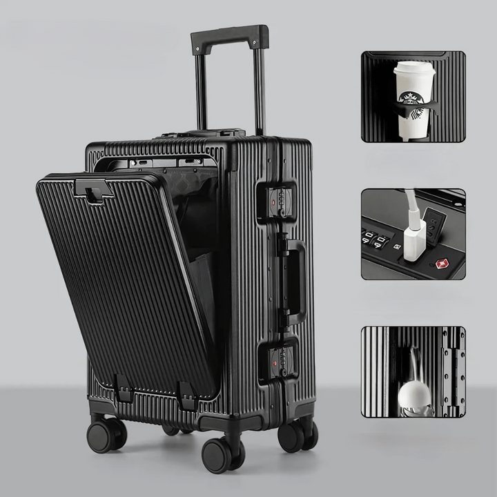 Handbagagekoffer Manhattan Pro: hartschalen, laptopvak, USB-poorten, ideaal voor slim reizen.