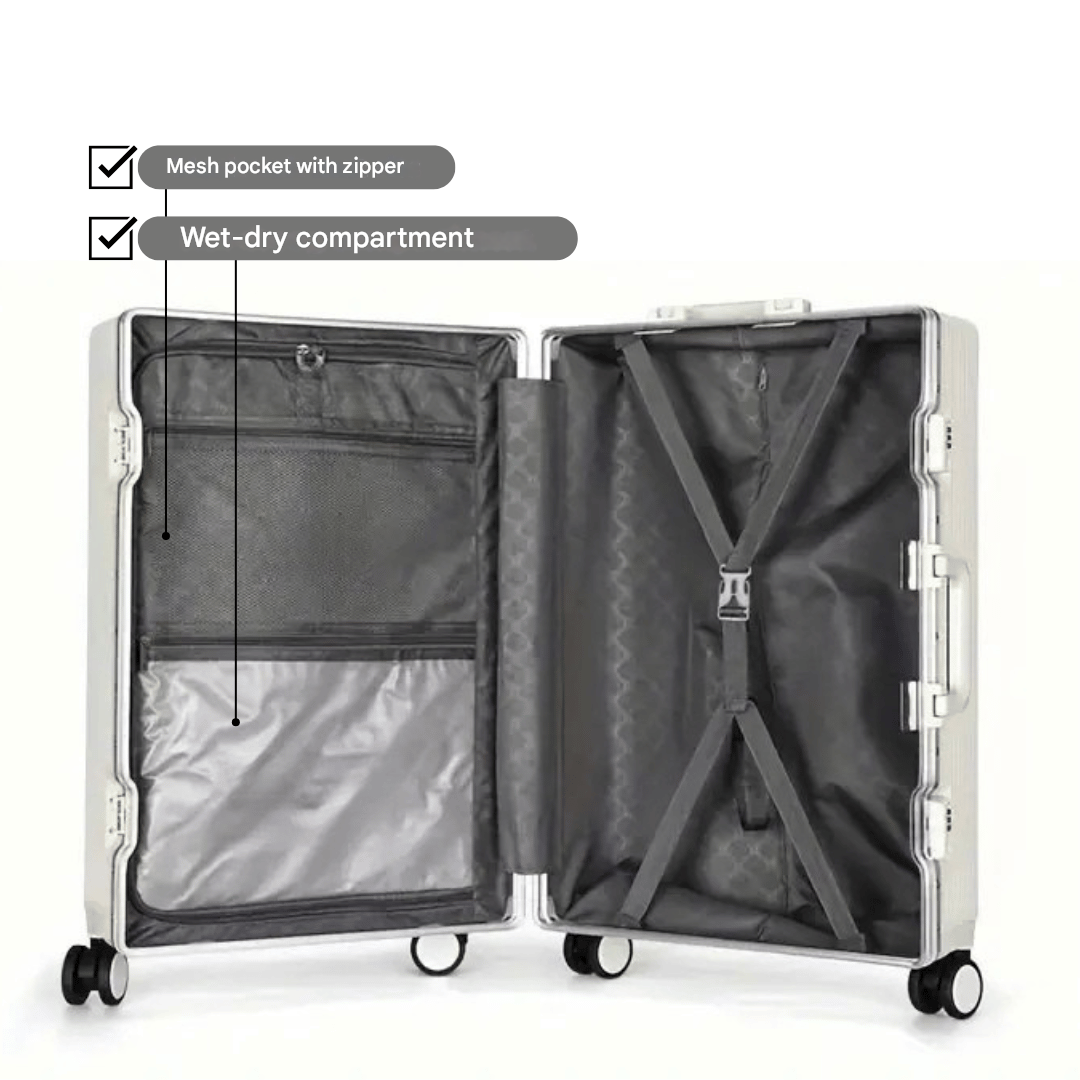 Stijlvolle Manhattan Pro handbagagekoffer met slimme indeling en externe USB-aansluiting.