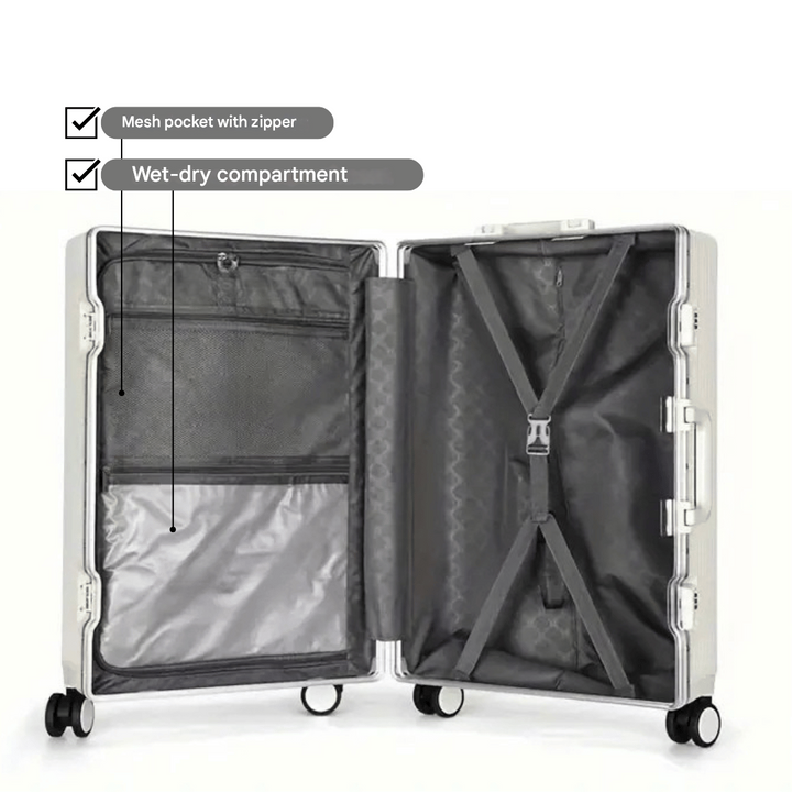 Stijlvolle Manhattan Pro handbagagekoffer met slimme indeling en externe USB-aansluiting.