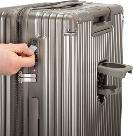 Compacte hardshell handbagage koffer met slimme functies voor efficiënt en stressvrij reizen.