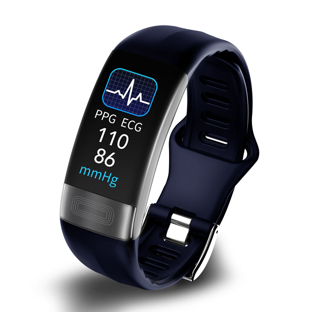 "Smart armband met hartslagmeter en ECG, blauwe siliconen band, slaapanalyse, waterdicht voor actieve levensstijl"