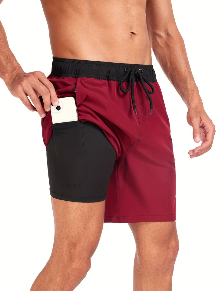 "Snel droog heren zwemshorts, lichtgewicht polyester, ademend en gemakkelijk wasbaar, beschikbaar in diverse kleuren."