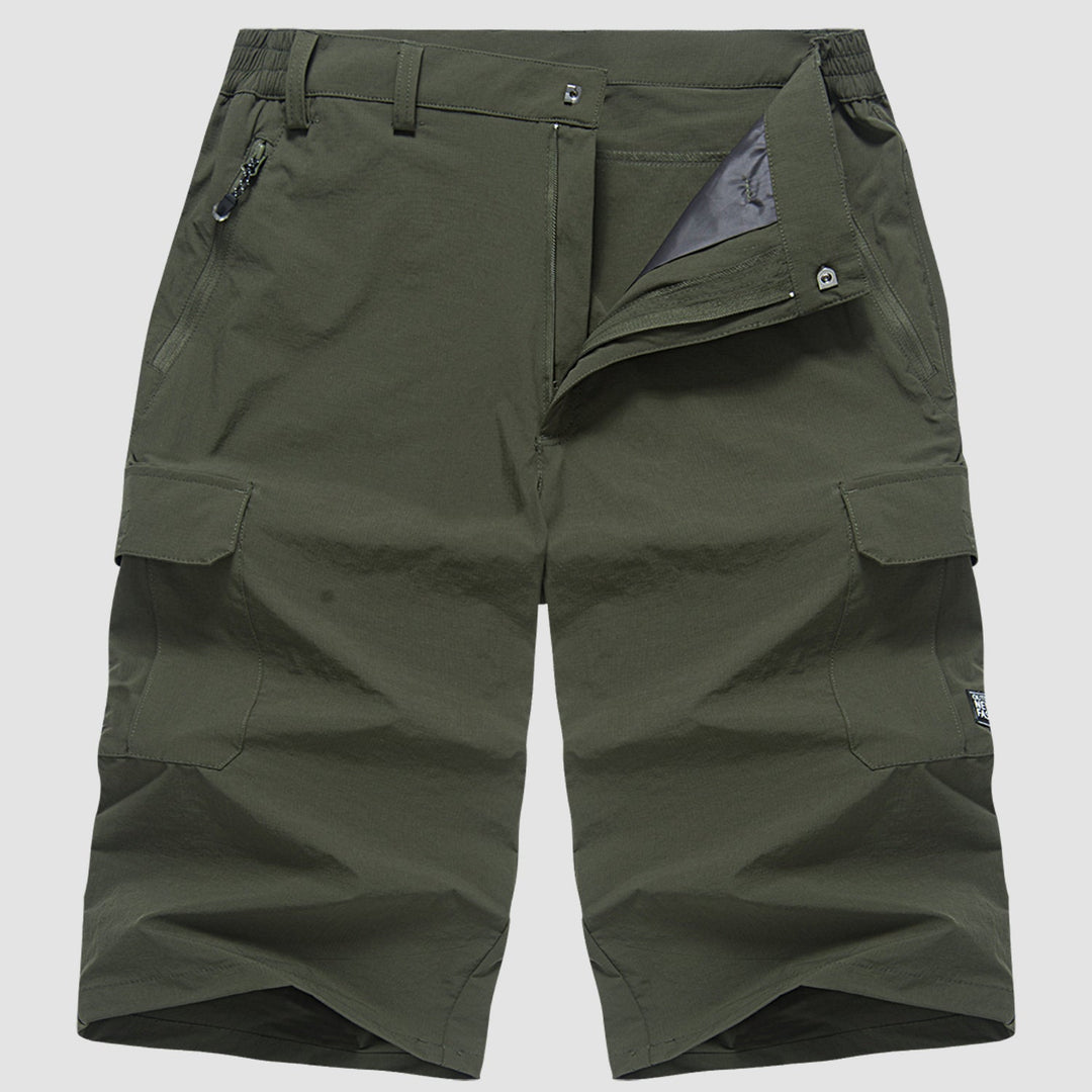 "Sneldrogende heren cargo shorts, lichtgewicht en beige, met praktische zakken en comfortabele pasvorm voor outdoor avonturen