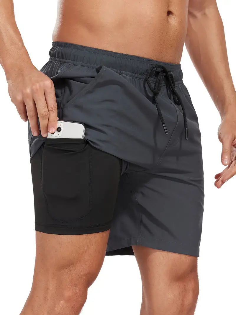Stijlvolle heren zwembroek met elastische taille, ademend en sneldrogend polyester, voor comfort op strand.