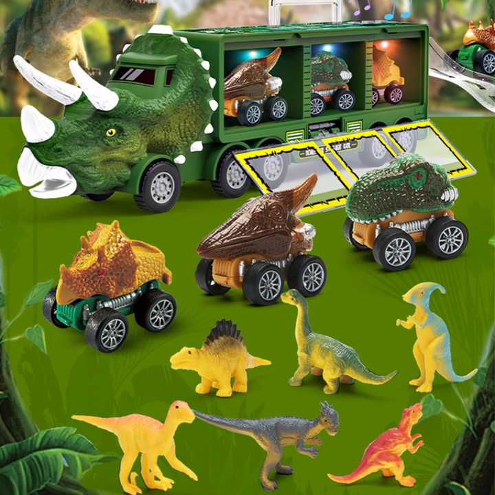 "Speelgoedvrachtwagen met dino, licht- en geluidseffecten, kleurrijk ontwerp, stimuleert kinderverbeelding, autootjes inbegre