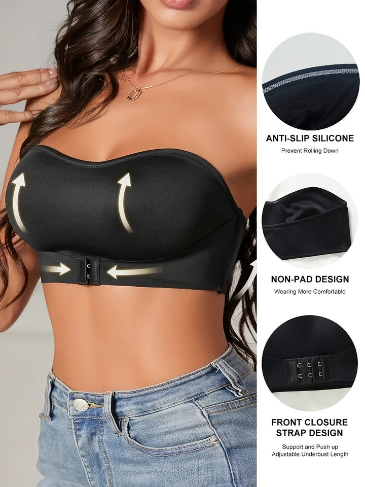 "Sportieve naadloze bandeau bh met antislip functie, comfortabele pasvorm, effen kleur, ideaal voor actieve vrouwen."
