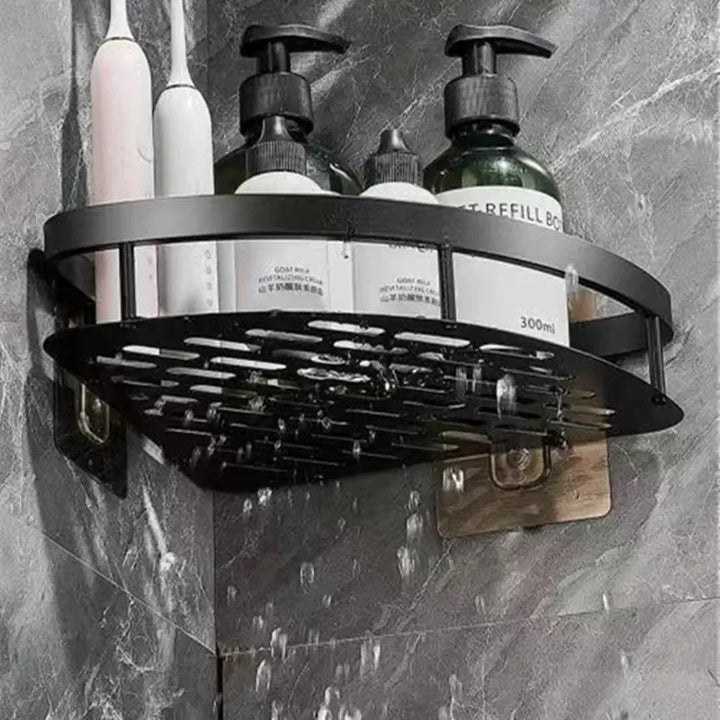 Modern aluminium doucherek, badkamer opberger voor hoekmontage, zonder boren te bevestigen.
