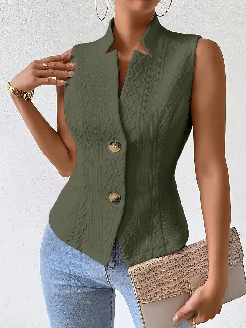 Klassiek dames gilet, slim fit met V-hals en knopen, een essentieel elegant stuk voor elke garderobe.