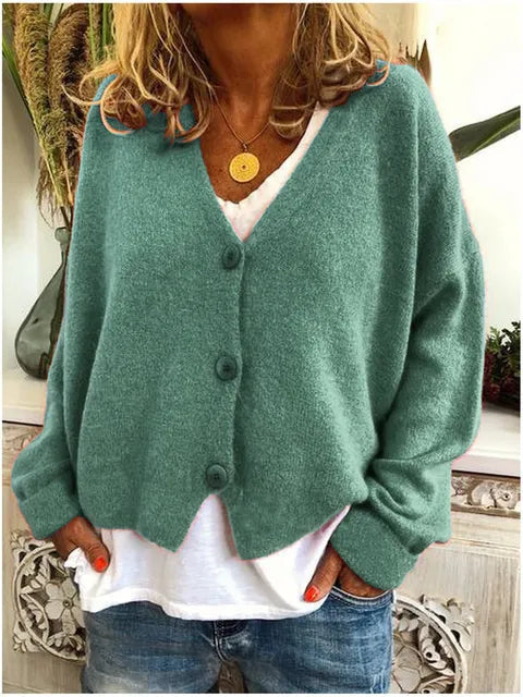Stijlvol dames vest met V-hals en knopen, ideaal voor lente/herfst. Comfortabel en veelzijdig voor casual looks.