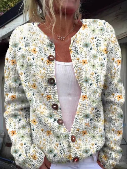 Casual chic gebreide cardigan voor dames, met unieke print. Veelzijdig en ideaal voor elke gelegenheid.