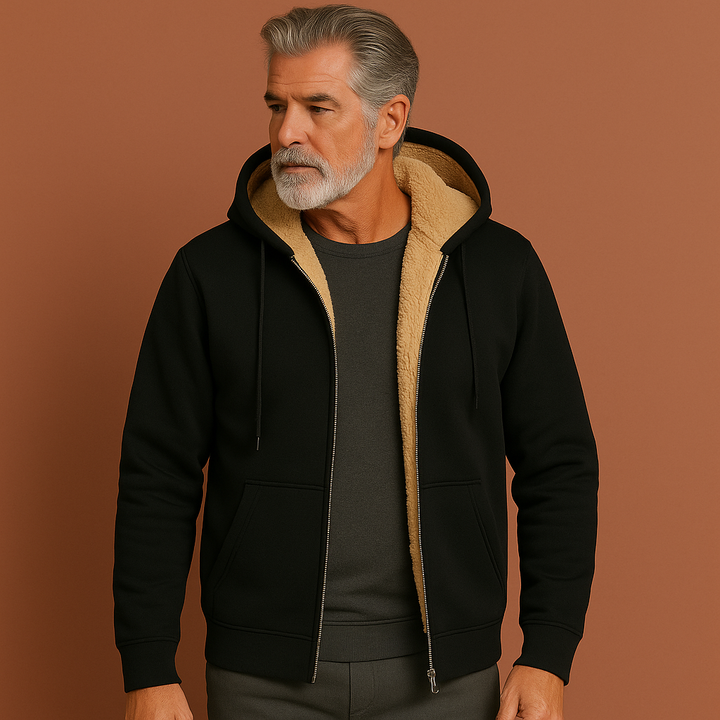 Comfortabel heren fleece trui vest met rits en luxe bontvoering. Perfect voor casual winterkleding.