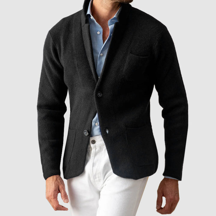 Warm gebreid heren blazer voor herfst/winter; tijdloos ontwerp met reverskraag, ideaal voor kantoor en formele look.
