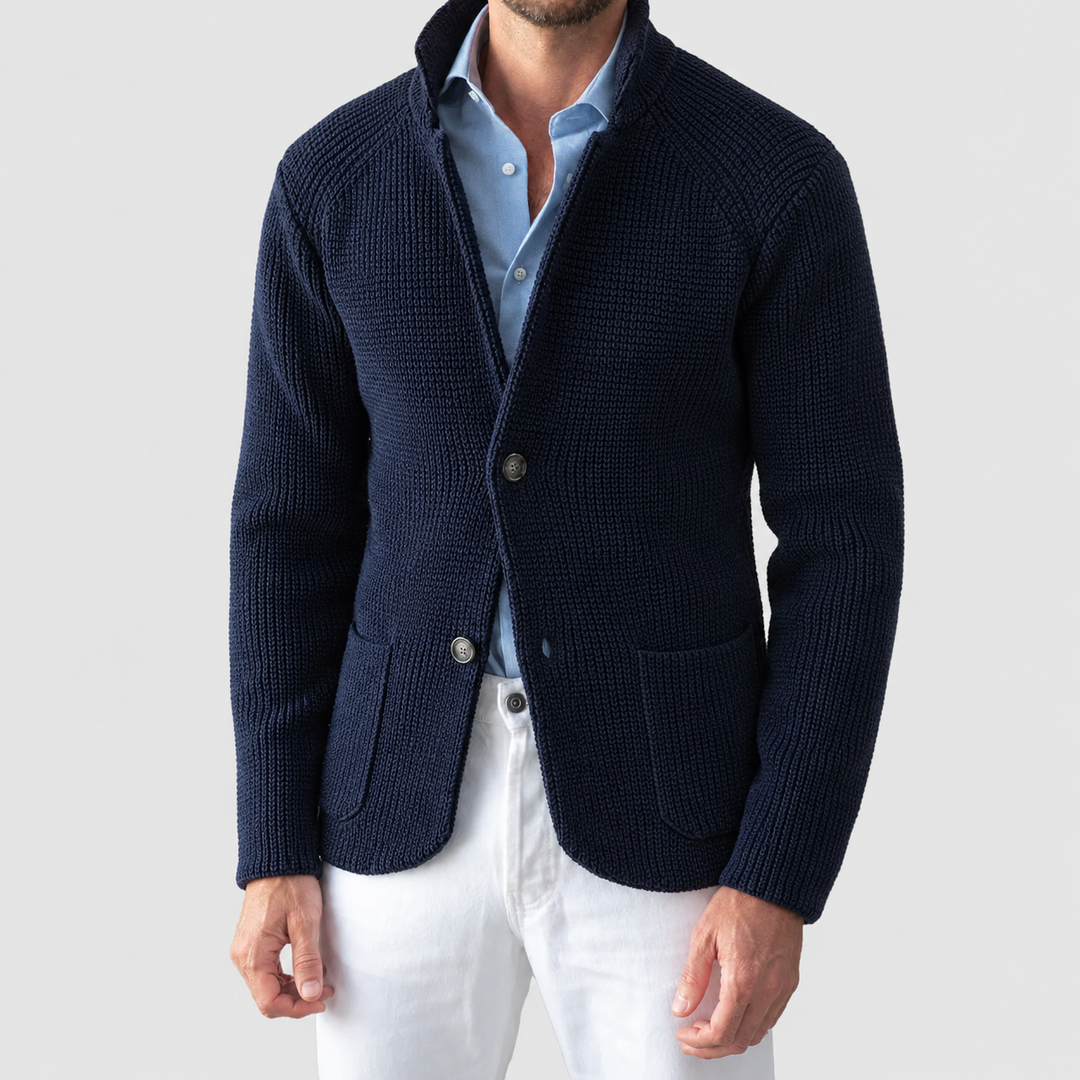 Tijdloos gebreid heren colbert met reverskraag en twee knopen, een comfortabele en zakelijke blazer voor elke man.