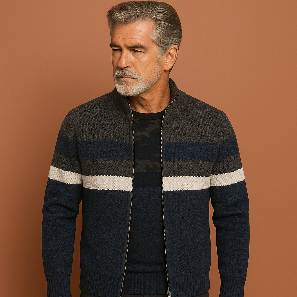 Warm winter herenvest van gebreid materiaal met een praktische rits, geschikt voor dagelijks casual gebruik.