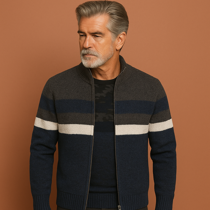 Warm winter herenvest van gebreid materiaal met een praktische rits, geschikt voor dagelijks casual gebruik.