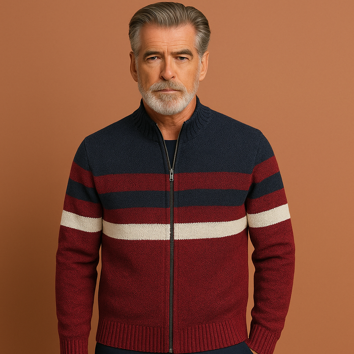 Veelzijdig heren gebreid vest met rits, makkelijk te combineren voor een smart casual of relaxte winterlook.