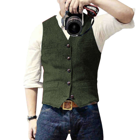 Grijs heren gilet, tijdloos en elegant. Gemakkelijk te combineren met diverse kledingstijlen, zowel formeel als casual.