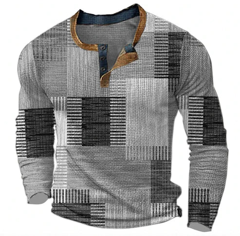 Casual mannen Henley shirt met trendy patchwork design en lange mouwen. Een stijlvolle keuze voor herfst/winter outfits.