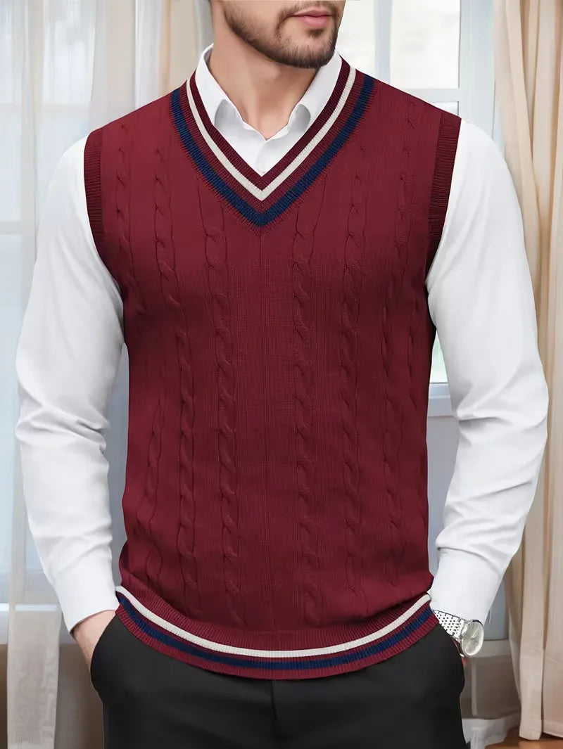 Stijlvol herenvest, mouwloos, V-hals, gebreid. Ideaal voor laagjes en smartcasual gelegenheden.
