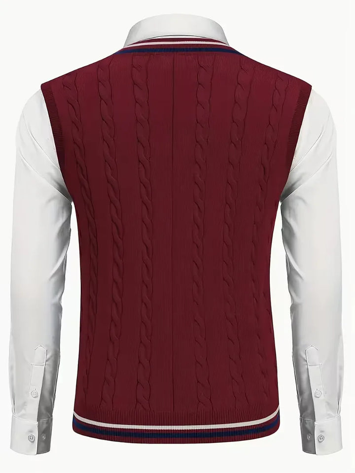 Gebreid heren mouwloos vest met V-hals. Smartcasual kledingstuk voor de herfst en winter.