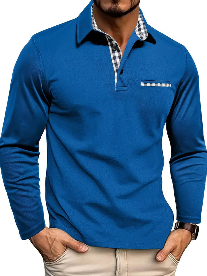 Elegant heren poloshirt met lange mouwen en borstzak, in een veelzijdige kleur. Ideaal voor een nette casual outfit.