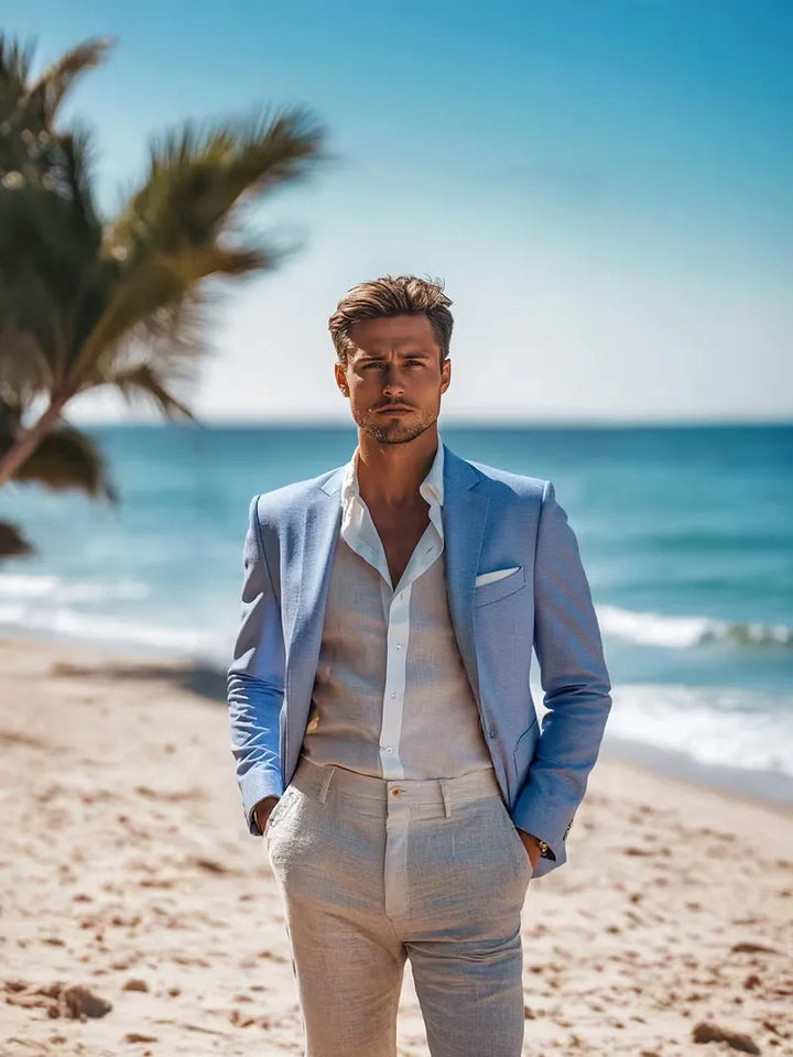 Seizoensgebonden heren colbert slim fit, ideaal voor lente- en zomervieringen.