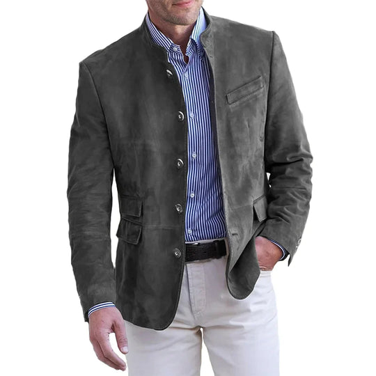 "Stijlvol heren suède jack, marineblauw, elegant design, comfort en klasse voor diverse gelegenheden, hoogwaardige afwerking.