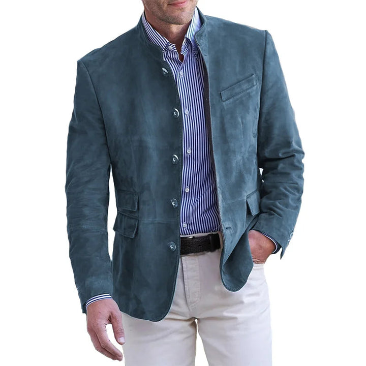 "Stijlvol heren suède jack, marineblauw, elegant design, comfort en klasse voor diverse gelegenheden, hoogwaardige afwerking.