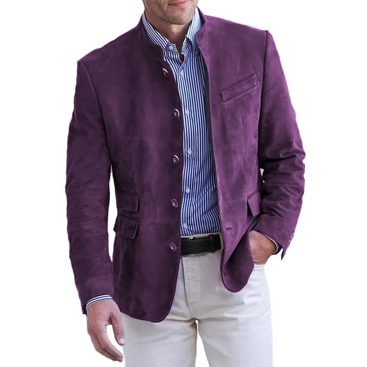 "Stijlvol heren suède jack, marineblauw, elegant design, comfort en klasse voor diverse gelegenheden, hoogwaardige afwerking.