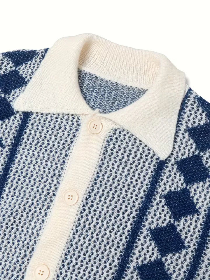 Heren vest met V-hals, lange mouwen en knoopsluiting. Modern ruitpatroon geeft een stijlvolle touch.