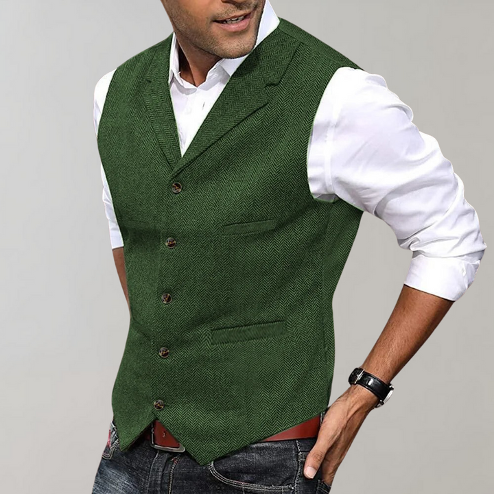 Stijlvol heren vest met omgeslagen hals, perfect voor een elegante en veelzijdige look.