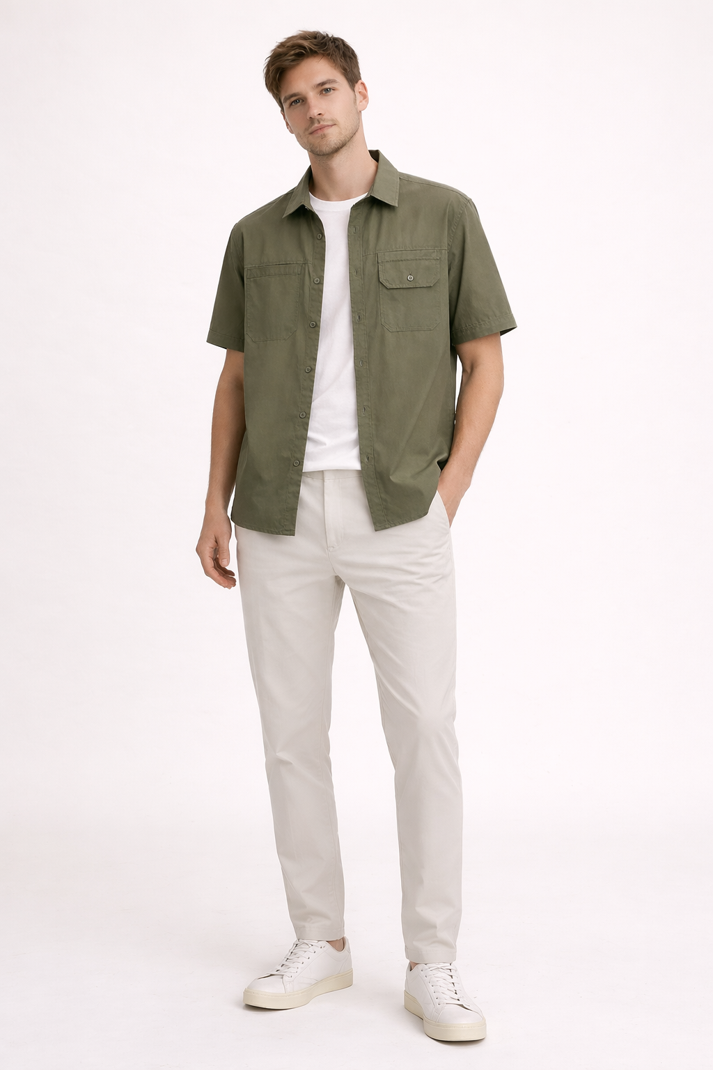 Stijlvol herenoverhemd korte mouwen met borstzakken, ideaal voor een zomerse casual look.