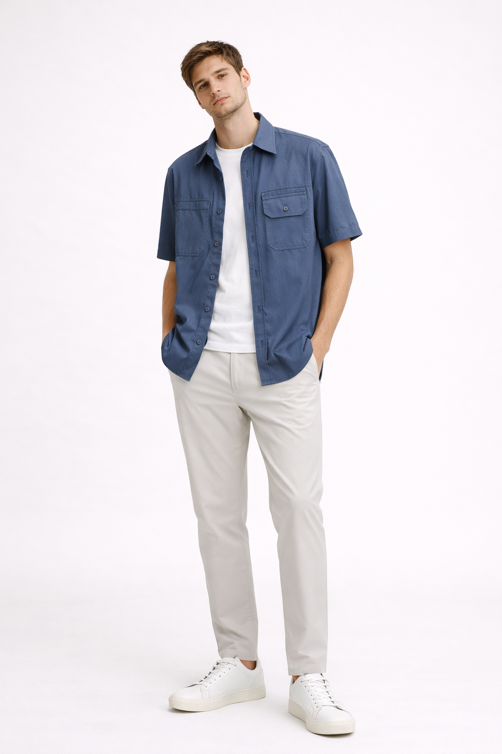 Ademend herenoverhemd korte mouwen met zakken, perfect voor warme zomerdagen en een casual uitstraling.