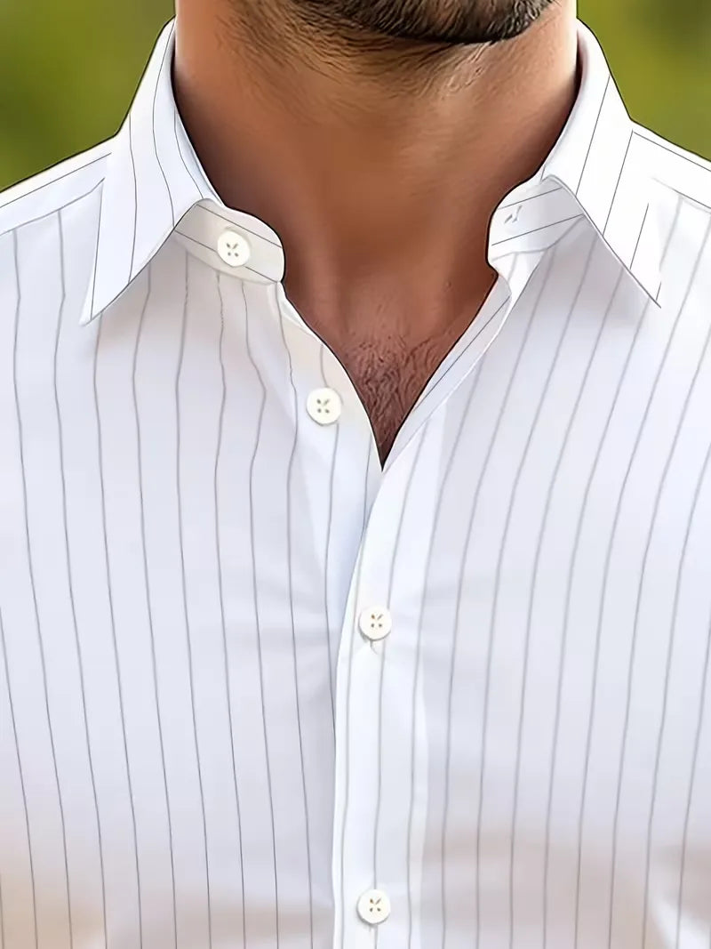 Trendy herenmode: slim fit overhemd met unieke mandarijnkraag en lange mouwen voor een nette uitstraling.