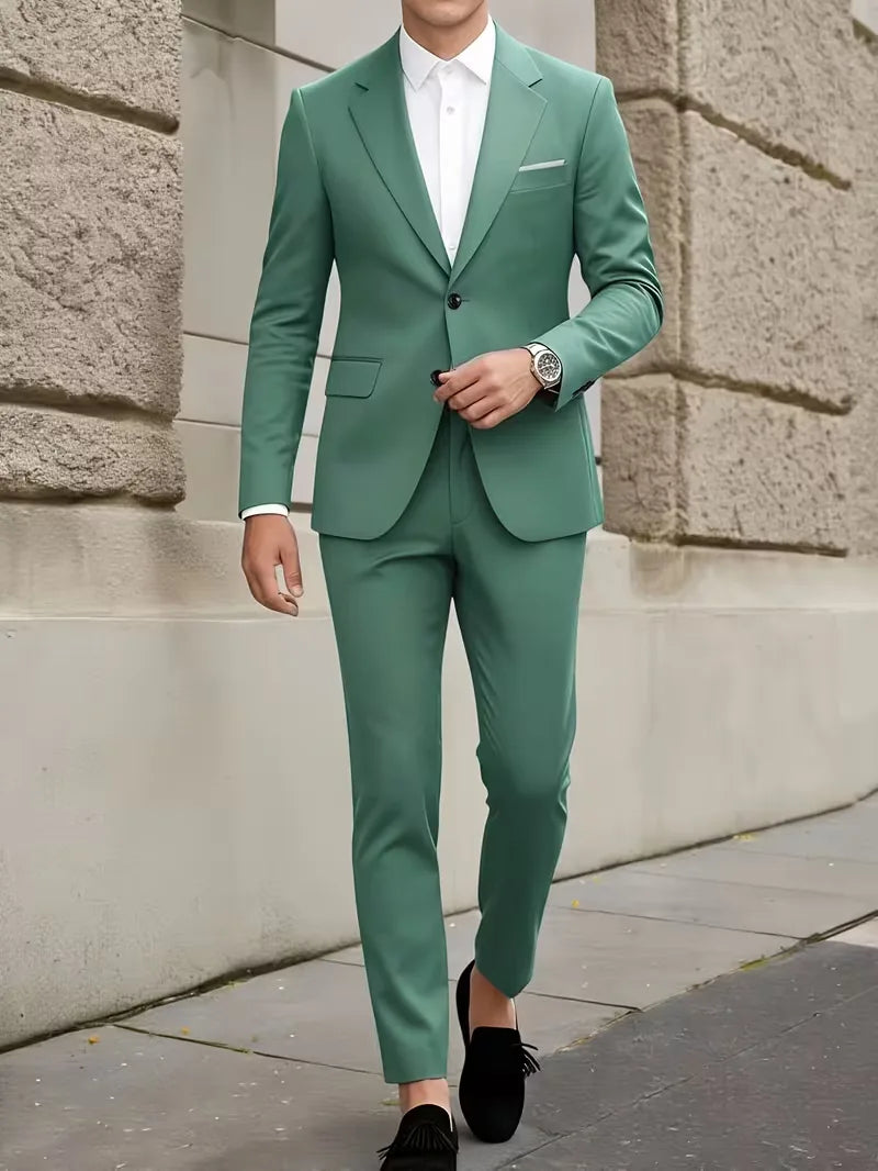 Donkerblauw slim fit herenpak, de perfecte keuze voor een zakelijke of formele look.
