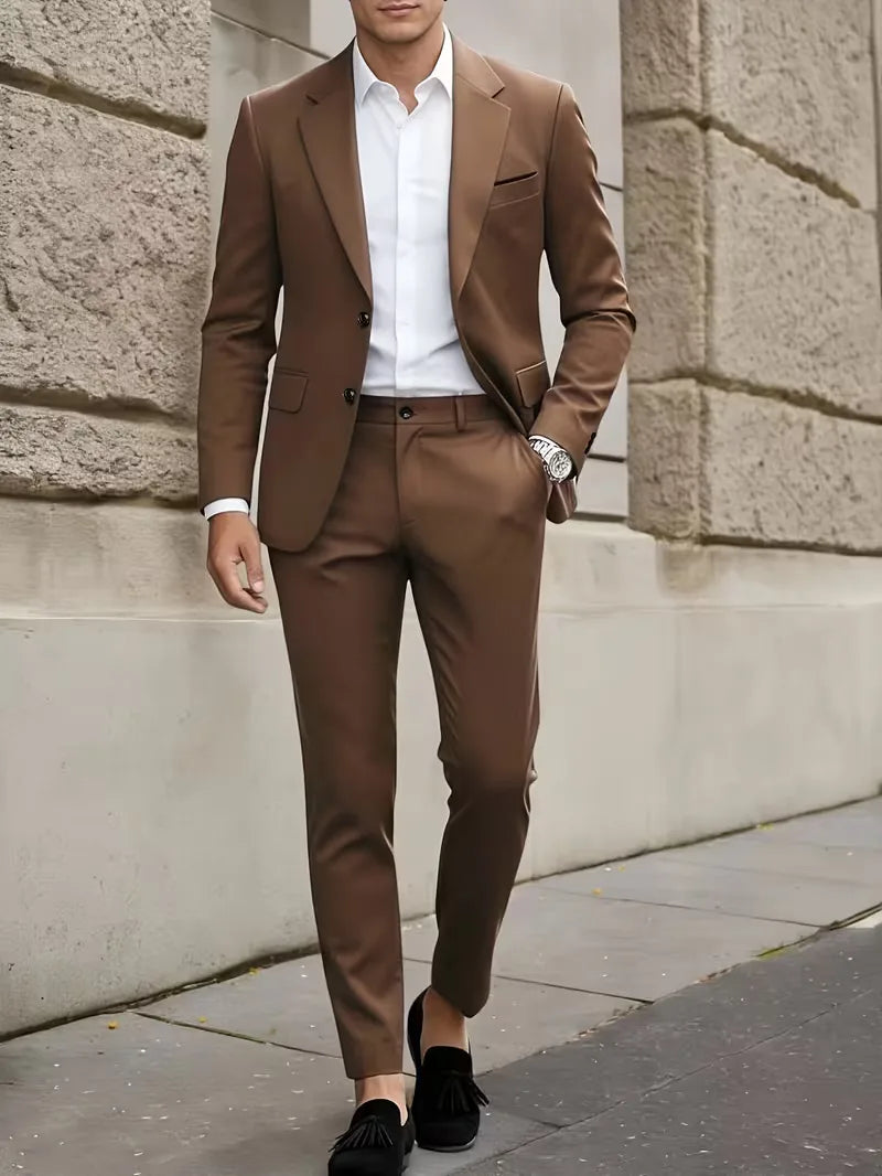 Elegant grijs slim fit herenpak, ideaal voor bruiloften en feestelijke events.